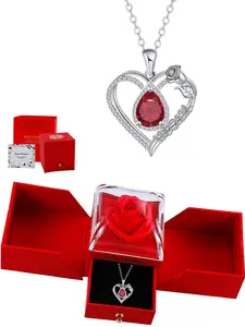 "mom" Heart Pendant Necklace, Heart Shaped Necklace, Birthstone Pendant & Rose Necklace, Eternal Flower Rose Gift Box, Perfect Birthday Christmas Gift for Mom Wife