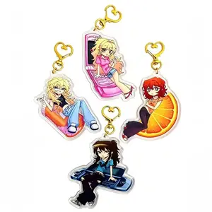Y2K Aesthetic Gyaru Acrylic Keychain | Gold Heart Clasp Charm | Retro Flip Phone Pink Girl Keyring | Nostalgic Pop Culture Backpack Decoration Gift
