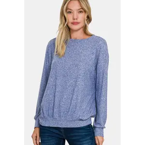 Zenana Full Size Melange Round Neck Top