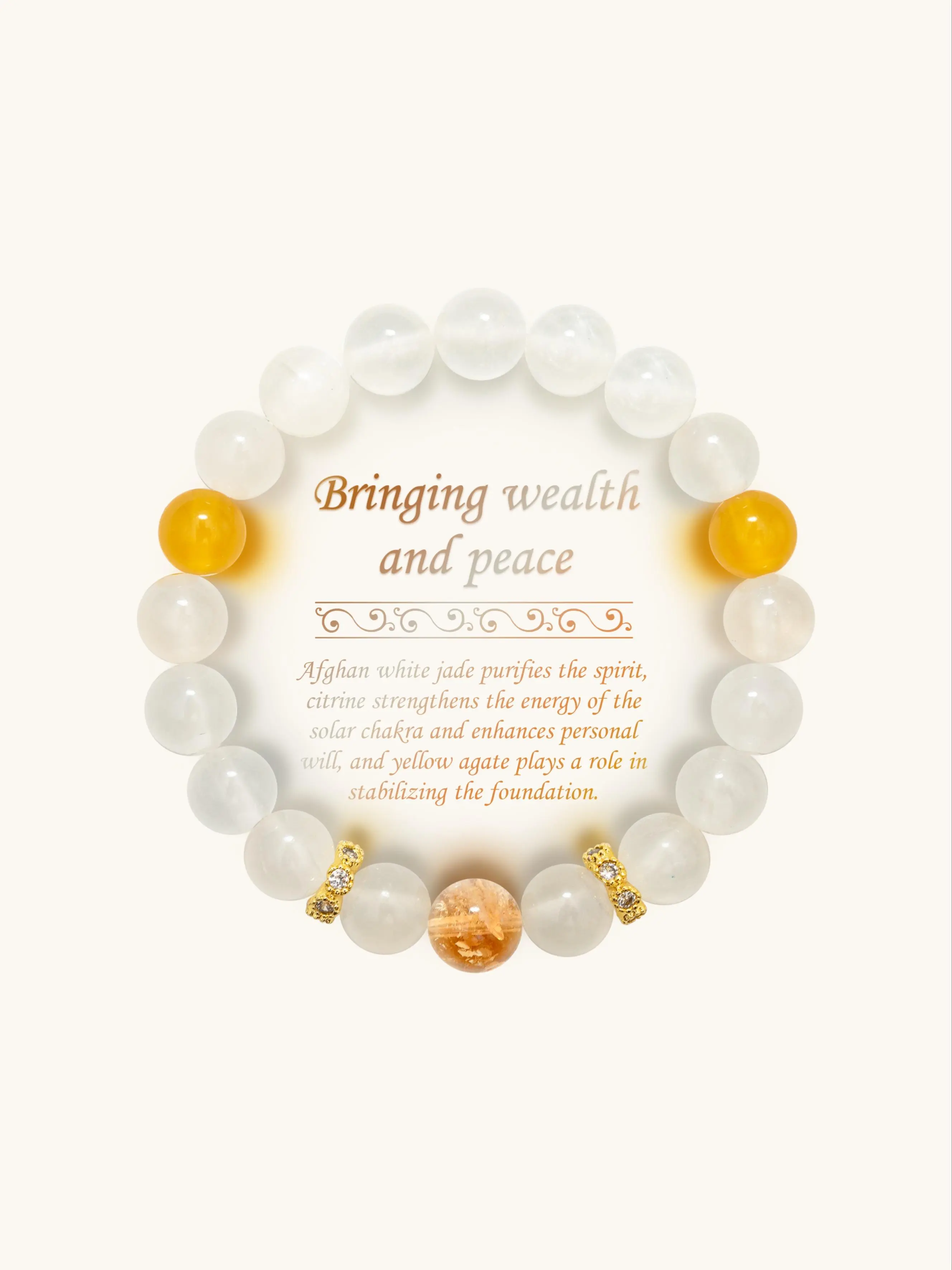 Natural Afghan White Jade with Yellow Agate and Citrine High Quality Bracelet, Fashionable and Versatile Design Suitable for Wearing at Any Time, Gifts for Friends