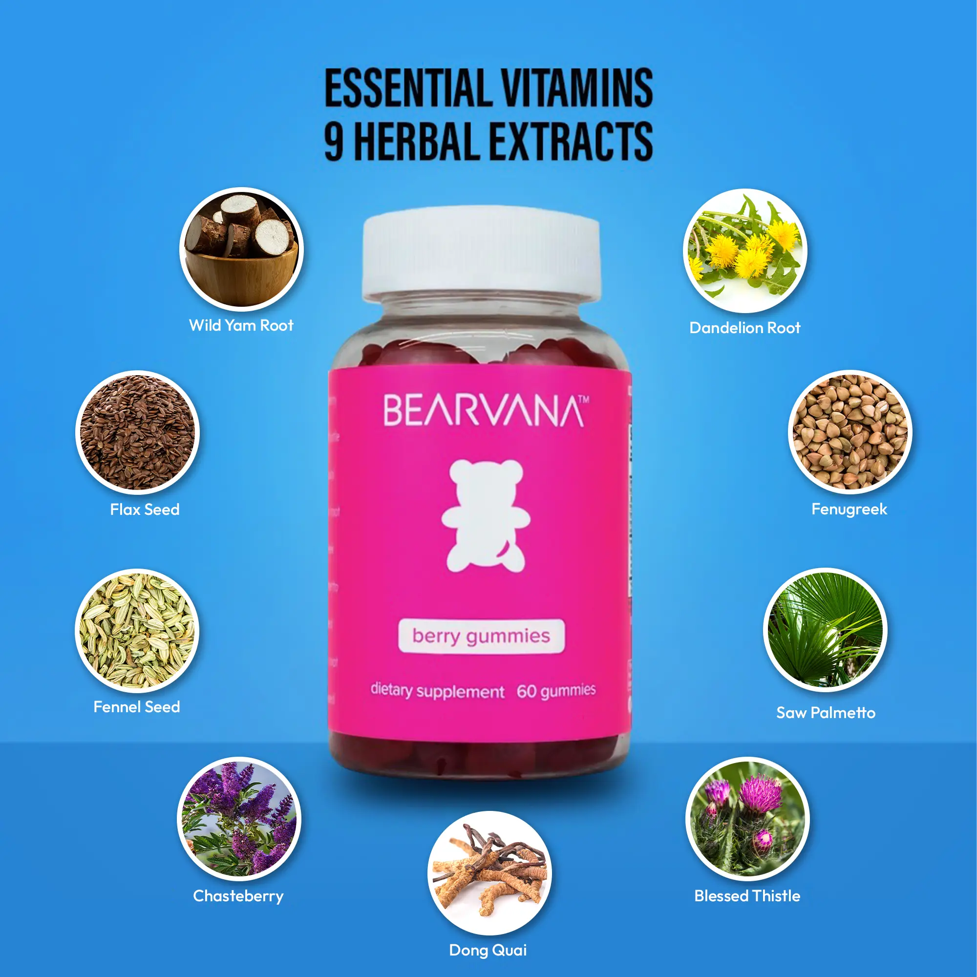 BEARVANA Women’s Support Supplement - Berry Flavored - Essential Herbs - Multivitamins - 60 Count