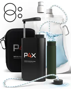 P4X Portable Water Filter Hand Pump - Premium Camping Water Filter and Purification System for Survival with Replaceable Filters