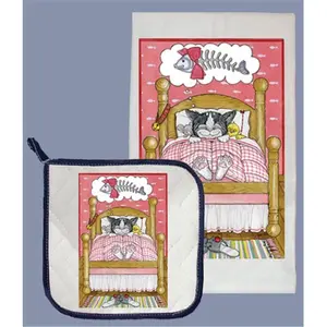 Pipsqueak Productions  Cat Dish Towel And Pot Holder Set