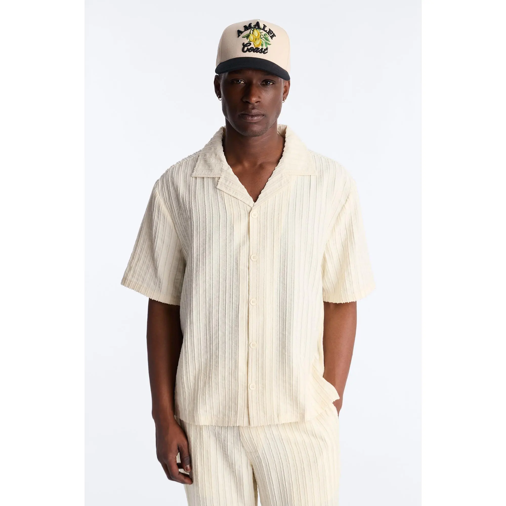 Relaxed Aegean Pleat Cuban Collar Button Up - Cream