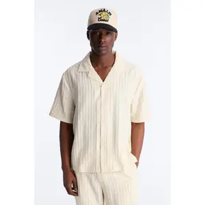 Relaxed Aegean Pleat Cuban Collar Button Up - Cream