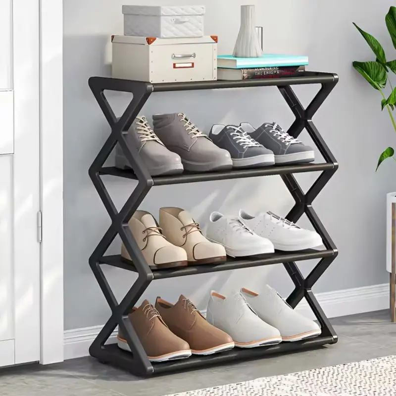 4-Tier X-Type Shoe Storage Rack, Space-Saving Organizer for Entryway, Closet