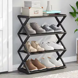 4-Tier X-Type Shoe Storage Rack, Space-Saving Organizer for Entryway, Closet