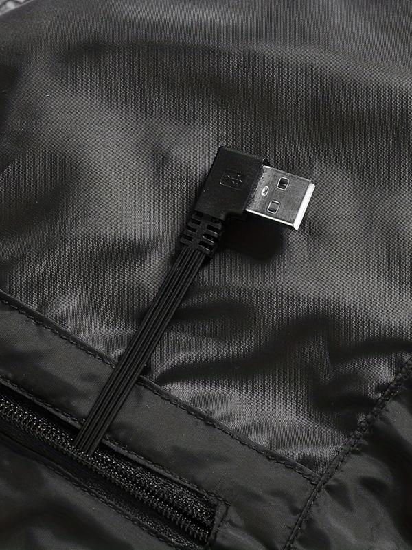 Men's Lightweight Heated Jacket - USB Powered, Quilted Winter Coat with Adjustable Temperature Control, Zip-Up Hood Design, Long Sleeve, Outdoor Insulation (Batteries Not Included), Winter Jacket