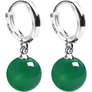 QLYOVWE Handmade Jade Earrings Basic Gemstone Round 12MM Bead Ball Drop Dangle Earrings Rose Quartz Stone Earrings Natural Agate Bead Jade Drop Earrings for Women