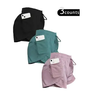 Women's 2 in 1 Drawstring High Waist Sports Shorts, Casual Pocket Elastic Waist Bottoms for Running Gym Workout, Ladies Sportswear for All Seasons,  Workout Clothes, Practical Pockets Athletic Shorts, Training Workout ShortsGift