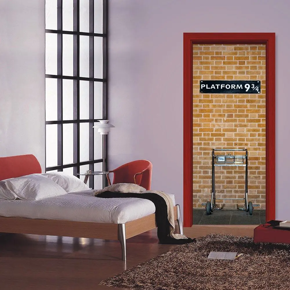 Door Sticker, 2 Counts/set Removable Waterproof Wallpaper, Self-adhesive Wallpaper, Decorative Sticker for Home Living Room Bedroom