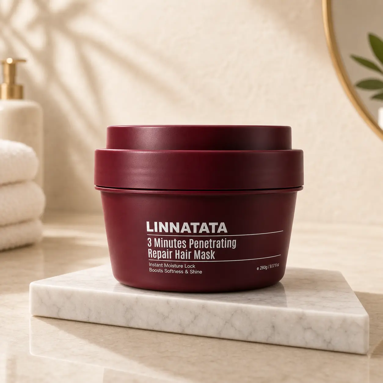 LINNATATA Hydrating Hair Mask for Dry, Damaged & Frizzy Hair, 3-Minute Deep Conditioner for Softness & Shine, All Hair Types, 9.17 oz