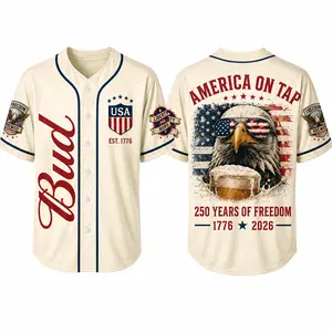 American On Tap Baseball Jersey, 1776–2026 Patriotic Button Up Shirt, Vintage USA Beer Inspired Game Day Apparel For Men Women