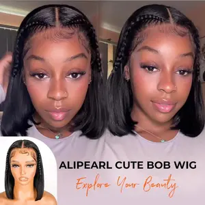 Alipearl Hair Pre Braided Short Bob Wig Human Hair Straight 13x4 Lace Front Bob Wig Stylist Pre Cut Lace Pre Styled Glueless Ready To Go Wig Valentine Musts
