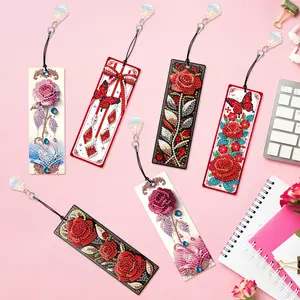 6Pcs Rose & Butterfly Diamond Painting Bookmarks - 5D DIY Diamond Art Kit with Crystal Pendant, Reading Accessory & Gift