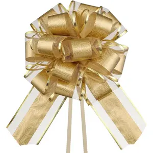 Pull Bows for Gift Wrapping,6 PCS Gold Gift Bow,6 inches Bow for Gift Basket,Gift Wedding Ribbon Bows for Wrapping Boxes or Flower Decorations(Gold)