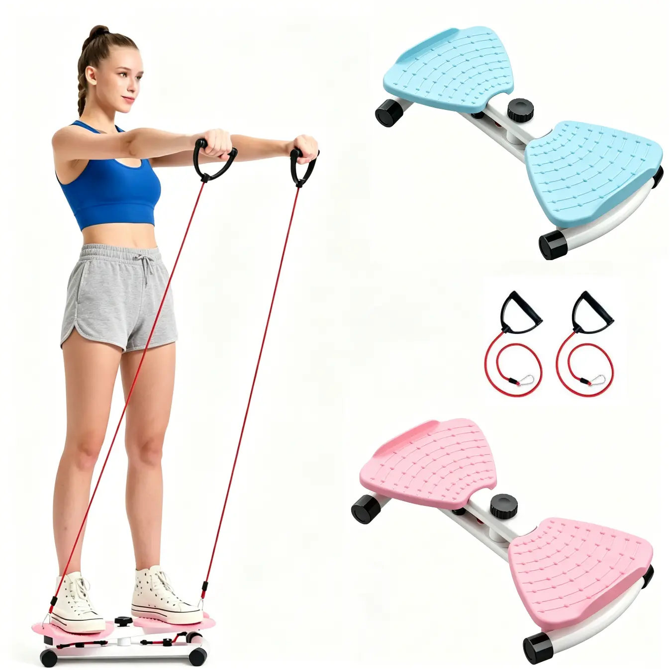 Home Fitness Waist Twister Board with Pull Resistance Ropes, Portable Core Strength Exercise Equipment for Abs at Home, Ab Training Portable Trainer for Core & Waist Training