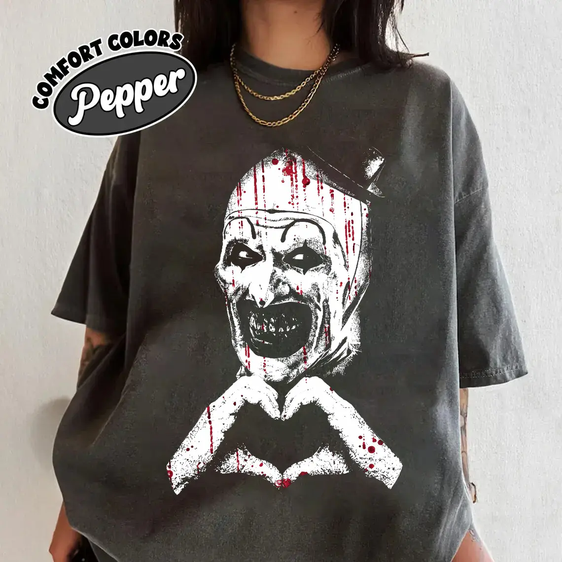 Art The Clown Terrifier Shirt, Scary Horror Clown Shirt, Creepy Heart Hands Tee, Spooky Slasher Fan Gift Unisex, Halloween Horror Movie