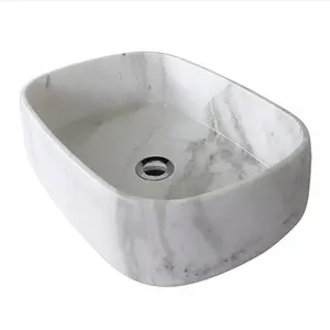 Calacatta Rectangle Porcelain Sink - White Marble Finish, Round Shape, Simple Design, Ideal for Bathroom Use universal interface shower head
