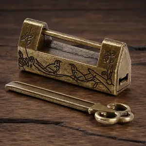 Antique Brass Padlock Hand Engraved Vintage Decor Lock Medieval Style Furniture Drawer Cabinet Jewelry Box Luggage Hardware Security Collectible Handcrafted Wedding Gift Home Accessory