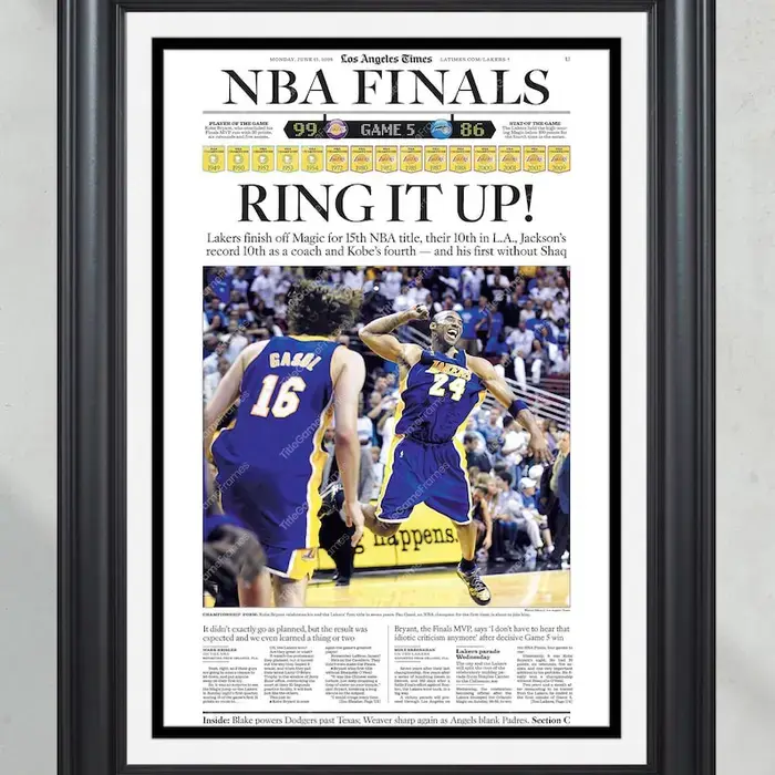 2009 LA Champions Unframed Newspaper Front Page Print Kobe Bryant Staples Center