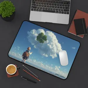 [Sale up to 50%] [Free Ship] Dreamy Sky Personalized Anime Custom Name Desk Mat, Cloud Clover Art Mouse Pad