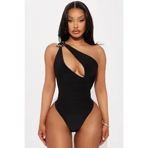 Ember One Shoulder Ruched Bodysuit - Black