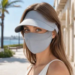 Full Face Sun Protection Hat Mask for Women, Integrated Ice Silk UV Protection Face Cover, Breathable Summer Outdoor Sun Visor Mask