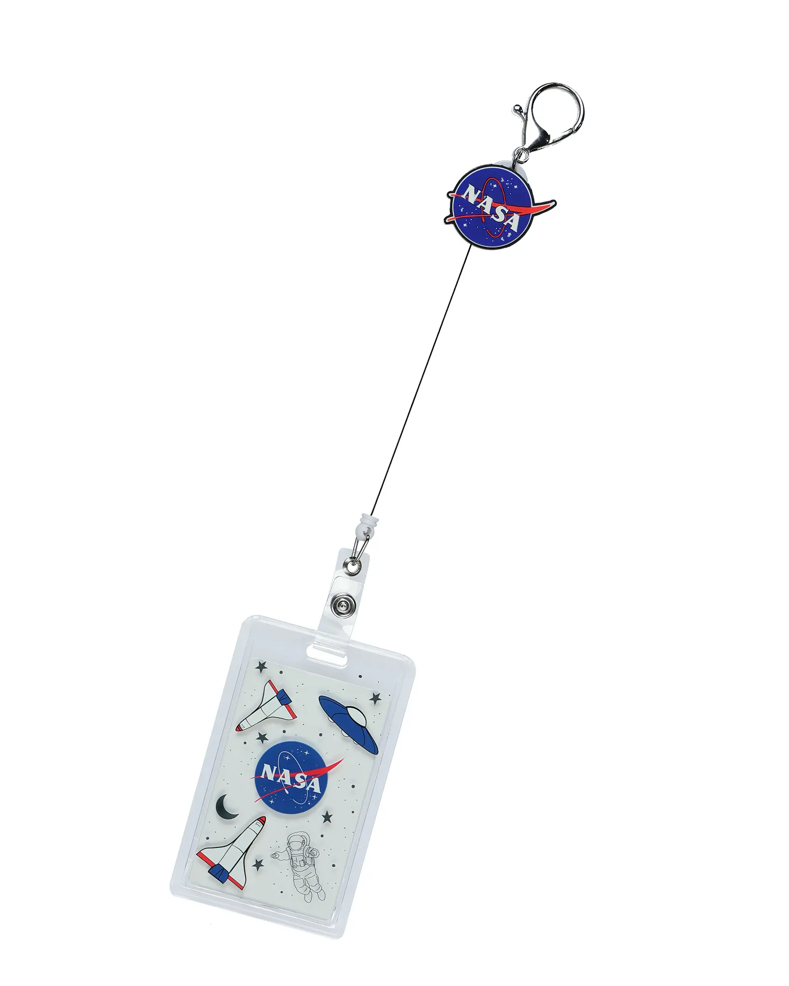 NASA Lanyard Logo Space Rocket Astronaut  Retractable Reel Clear Work Access Badge ID Holder