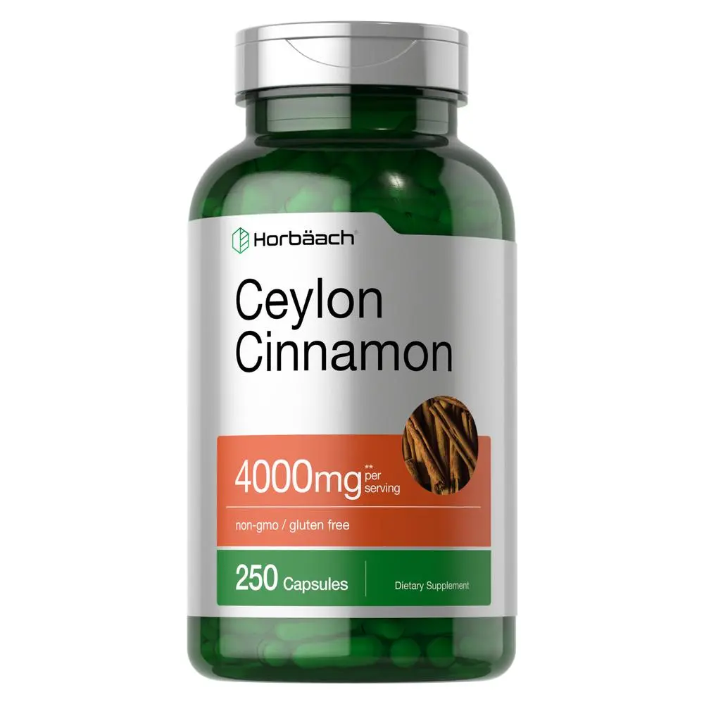 Horbäach Ceylon Cinnamon Capsules 4000mg | 250 Pills| Cinnamon Bark Extract | Non-GMO, Gluten Free