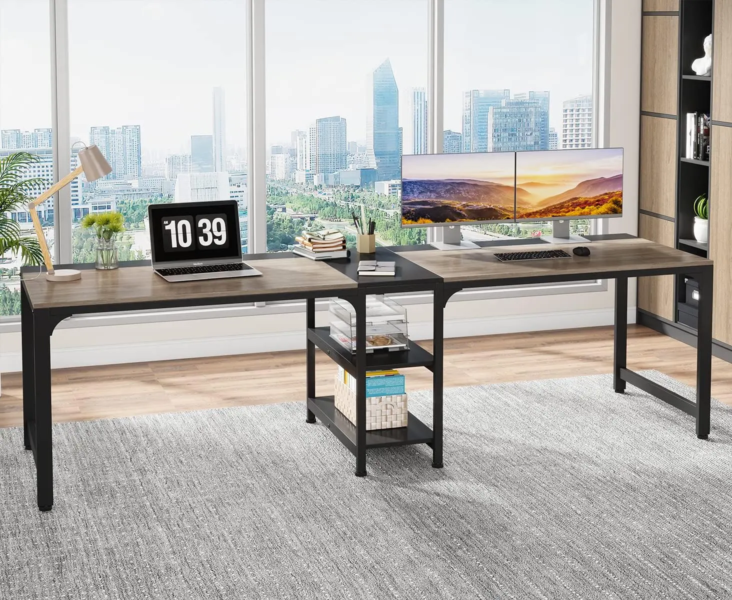 【BTS ONLY】Tribesigns 90.55'' 2 Person Computer Desk with Storage Shelves