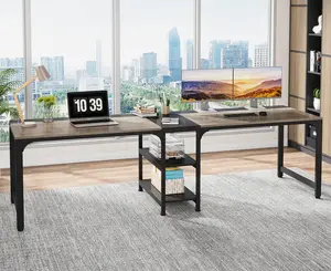 【BTS ONLY】Tribesigns 90.55'' 2 Person Computer Desk with Storage Shelves