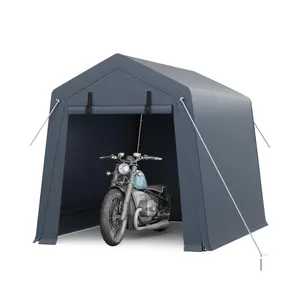 Garvee 6'x6' Outdoor Portable Garage, Waterproof & UV-Resistant Storage Shed with 2 Roll-Up Doors, Carport Tent for Motorcycle, Bike, and Tools, Gray