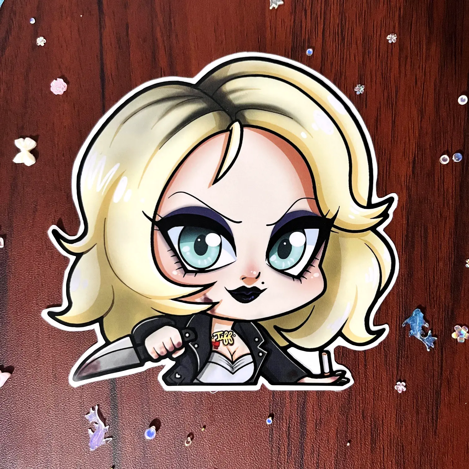 Tiffany Valentine Car Peeker - Chucky Horror Franchise Cute Chibi Sunproof Waterproof Decal