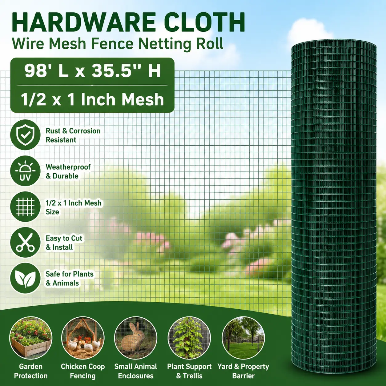 littleox  98' L x 35.5" H Hardware Cloth, 1/2 x 1 Inch Wire Mesh Fence Netting Roll for Aviary, Chicken Coop, Rabbit Hutch, Animal, Garden Protection
