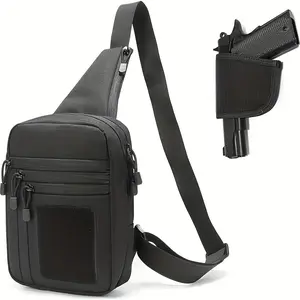 Men's Black Concealed Gun Holster Sling Bag Small Handgun Backpack Chest Backpack Travel Sports Hiking Crossbody Shoulder Bag Nylon with Zipper Closure Side Pouch Waterproof Belt Bag Workout Fanny Pack