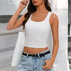 Women's Chic Stretchy Cotton-Spandex Rib Cropped Tank Top - Sleeveless, Soft, Smooth Padded Scoop Neck Fitted Cami for Workout, Casual Wear (Pairs with Bottoms) | Crop Tops for Women