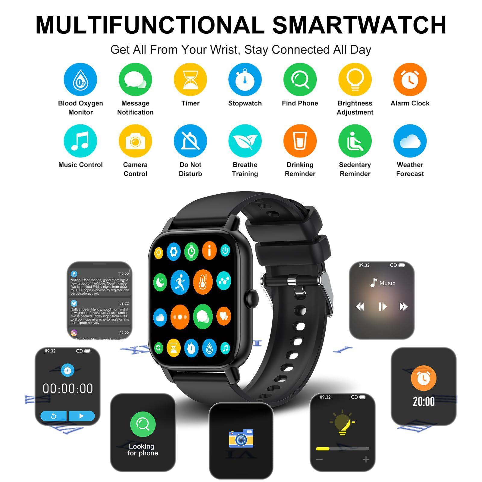 Reloj Inteligente (Smartwatch) con Llamadas Bluetooth, Pantalla Táctil HD de 1.85", Pulsera de Actividad con Monitor de Frecuencia Cardíaca y Sueño, 100+ Modos Deportivos, para Android iOS watch
