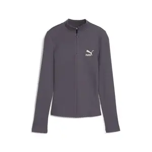 PUMA Womens Classics Ribbed Mock Neck Long Sleeve Half Zip Casual Tops Casual - Grey PUMA Womens Classics Ribbed Mock Neck Long Sleeve Half Zip Casual Tops Casual - Grey