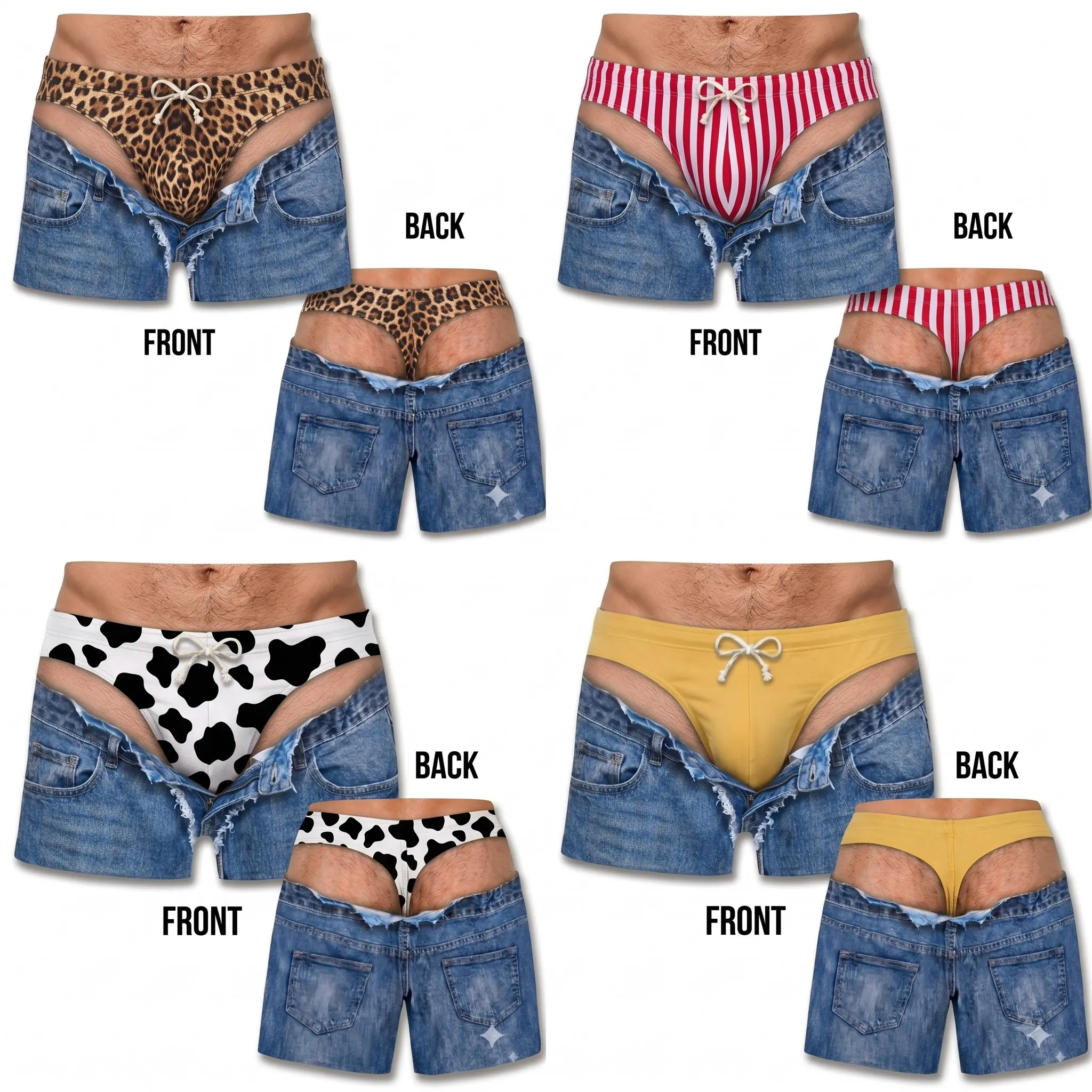 Funny Fake Denim Unbuttoned Swim Trunks for Men 3D Speedo Illusion Shorts, Funny Men Swim Trunks, Ice Cream Cone Board Shorts, Custom Gag Gift for Him, Novelty Beachwear, Bachelor Party Shorts, Fake Butt Swimwear
