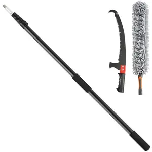 Manual Pole Saw, 4.9-20 ft Extendable Tree Pruner, Sharp Steel Blade for High Branches Trimming, with Lightweight Aluminum Alloy Handle and a Chenille Brush, for Pruning Palms and Shrubs