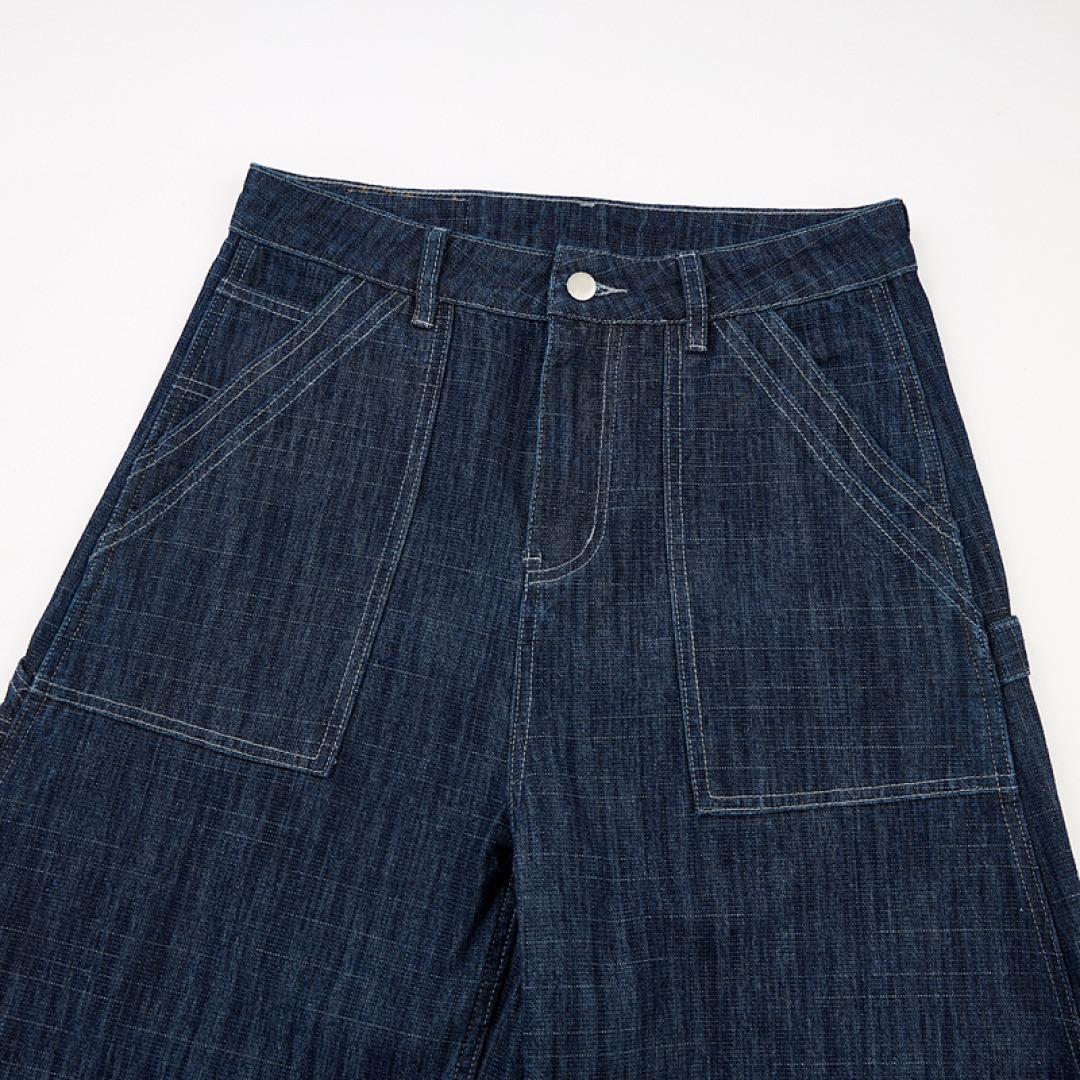 Inflation-themed men’s workwear baggy carpenter jeans | dark wash wide-leg streetwear denim