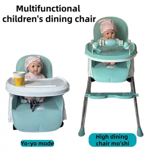 Highly Adjustable Green High Chair (Convertible to Walker), featuring a detachable double-layer tray, a safety harness, and an easy-to-clean PU seat cushion.his seat is equipped with lockable wheels, allowing for safe and easy movement between rooms.