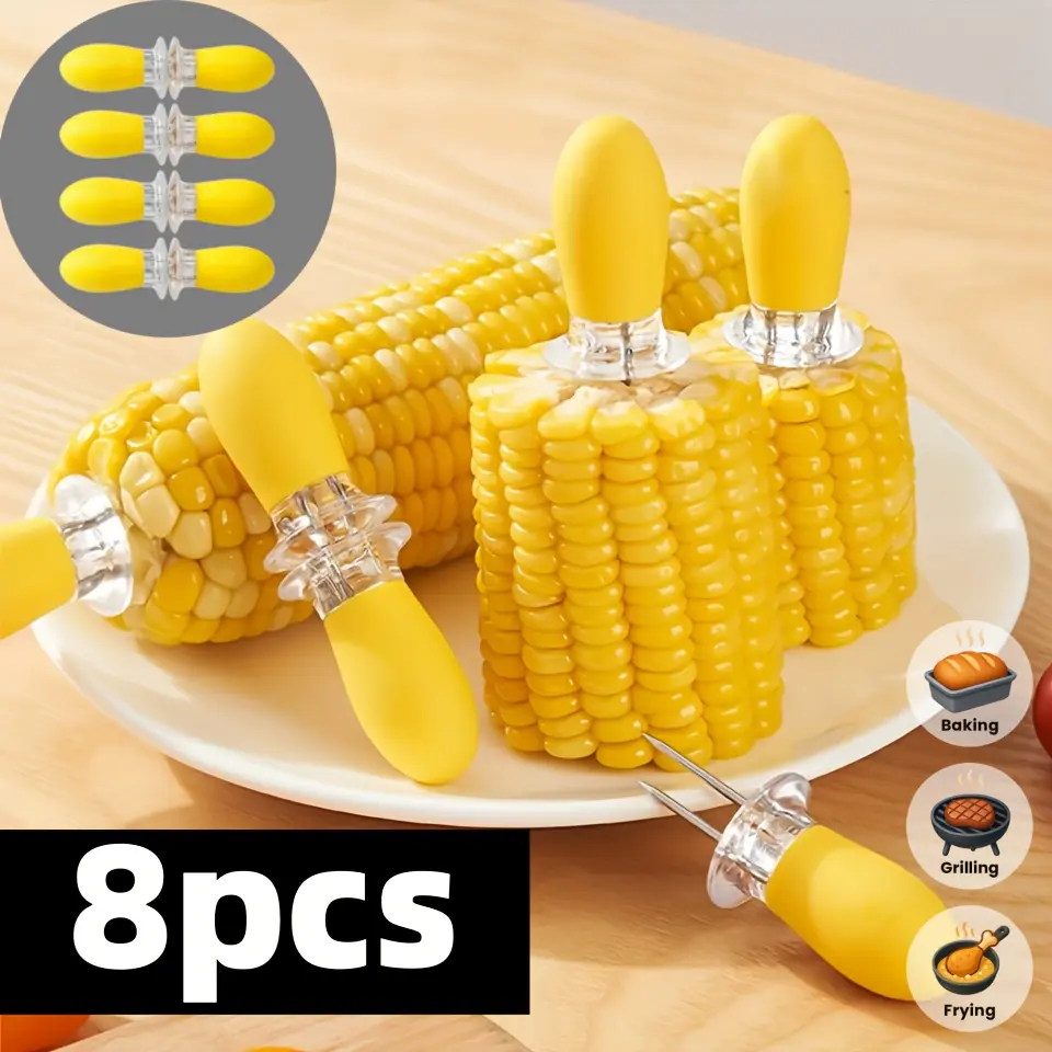 8pcs multifunctional corn grilling needle, stainless steel corn fork, barbecue skewer, barbecue fork, fruit fork, home corn artifacts, picnic camping essential, easy to clean, easy to store and carry, simple and practical