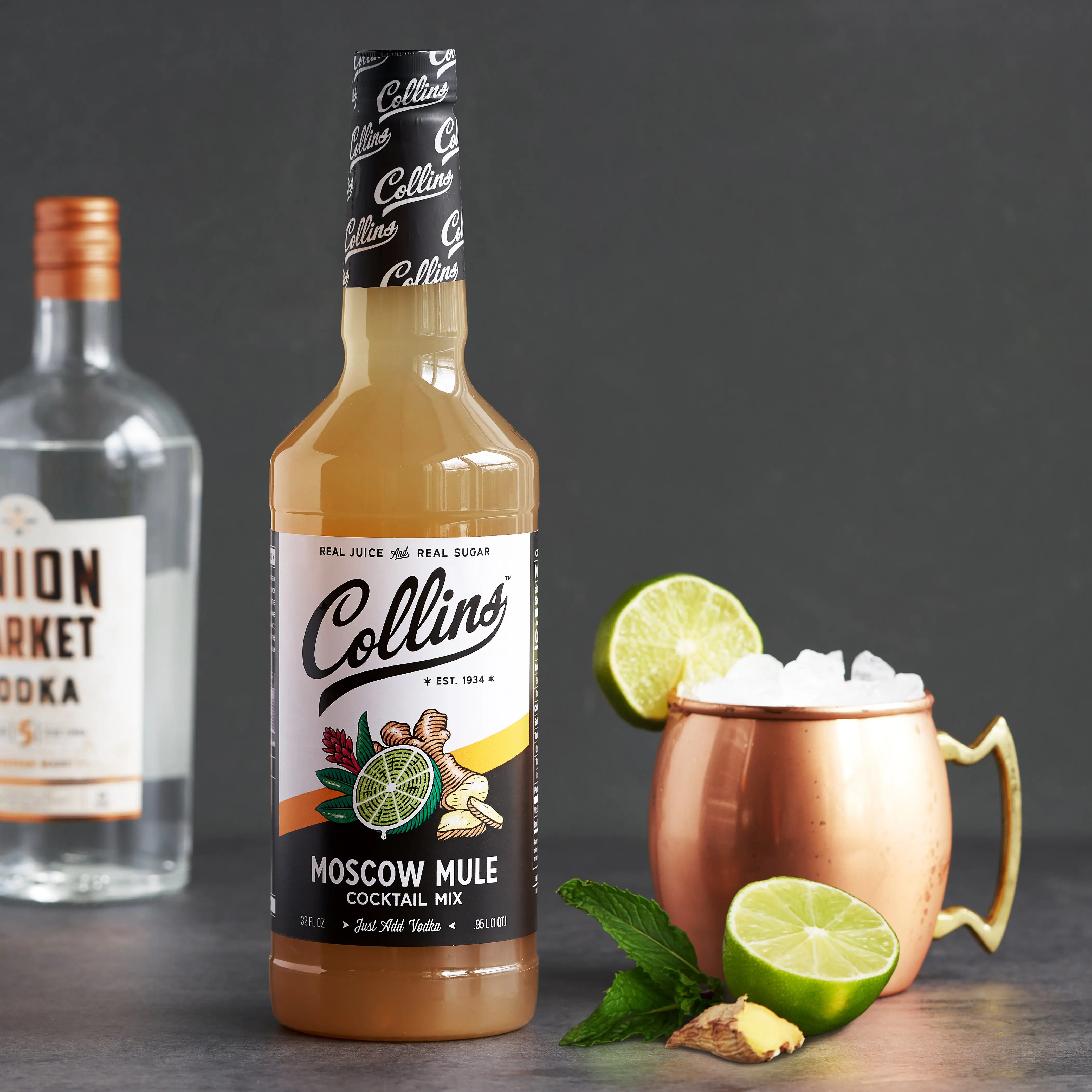 Moscow Mule Cocktail Mix 32 oz - Made with Real Lime Juice & Sugar, Just Add Vodka & Mint for Bar-Quality Mules at Home