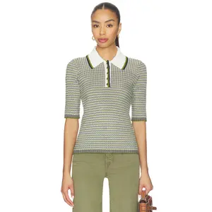 Veronica Beard Soza Polo Top in Navy, Cactus & Off White