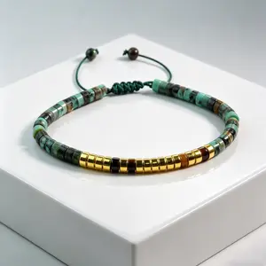 Morse Code Turquoise & Tiger Eye Bracelet  Adjustable Handmade Heishi Bangle | Secret Message Jewelry | Spiritual Gift