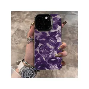 Purple Lips Design Suitable For TPU Cases Compatible With Iphone 16 Pro Max, Iphone 15 Pro Max/14/16 Plus/15/13 Pro/12/11/7/8 Plus/X/Xr/Xs Max, Stylish Anti-Drop Colorful Silver Protective Cover With High Aesthetic