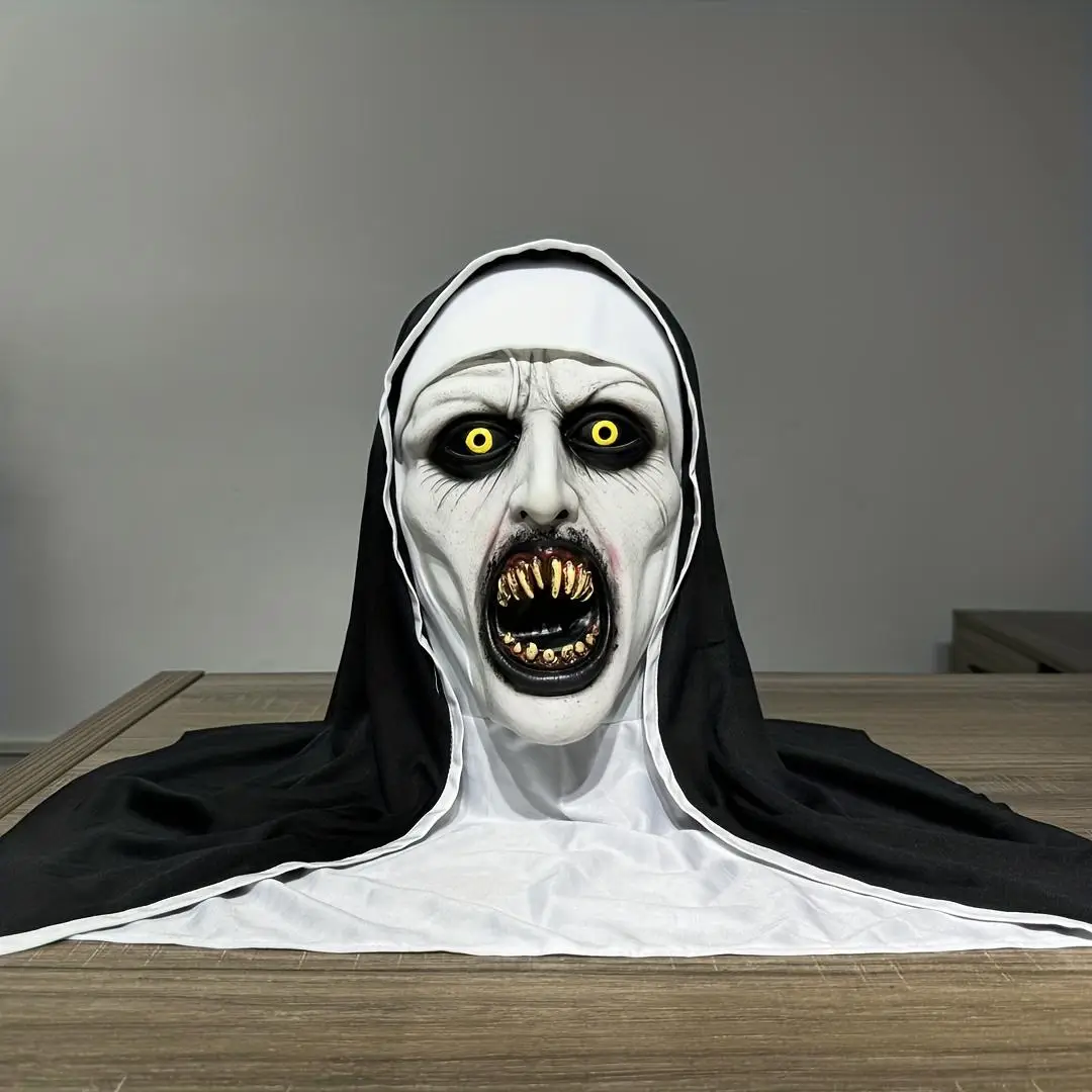 Frightening Nun Costume Mask, Spooky Hand-Washable Synthetic Latex, Street Style Horror Accessory, Easy Maintenance Realistic Details for Halloween Pa