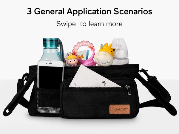 Momcozy Universal Stroller Organizer,Insulated Cup Holder Detachable Phone Bag,Shoulder Strap,Fits for Stroller like Uppababy,Baby Jogger,Pet Stroller